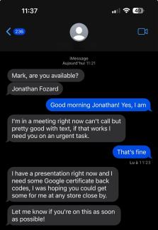 screenshot of a phishing text reported October 15, 2025 - Subject line: Hello Jonathan